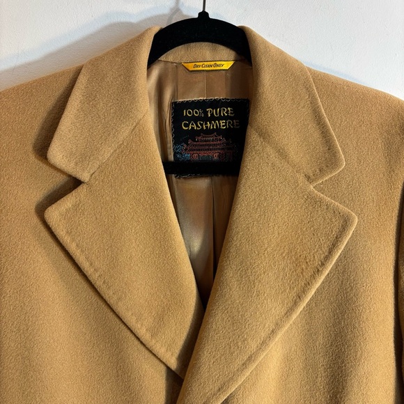 THE FOURSOME Sz L (estimated) 100% Cashmere Camel Coat Union Made Peak Lapel - Picture 6 of 12